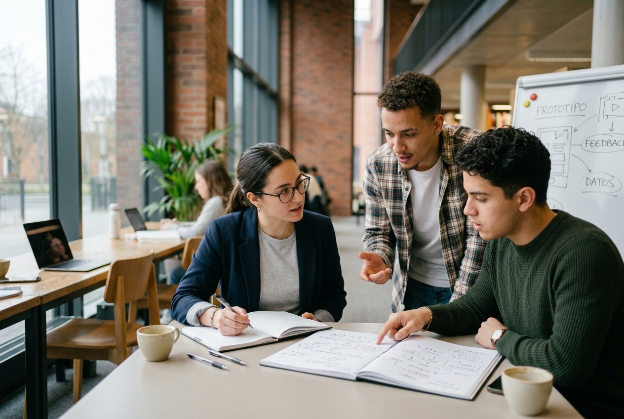 Equipo de estudiantes trabajando en un proyecto